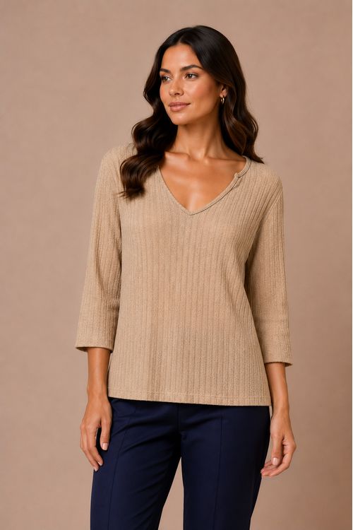 Blusa tricot decote hippie BEGE